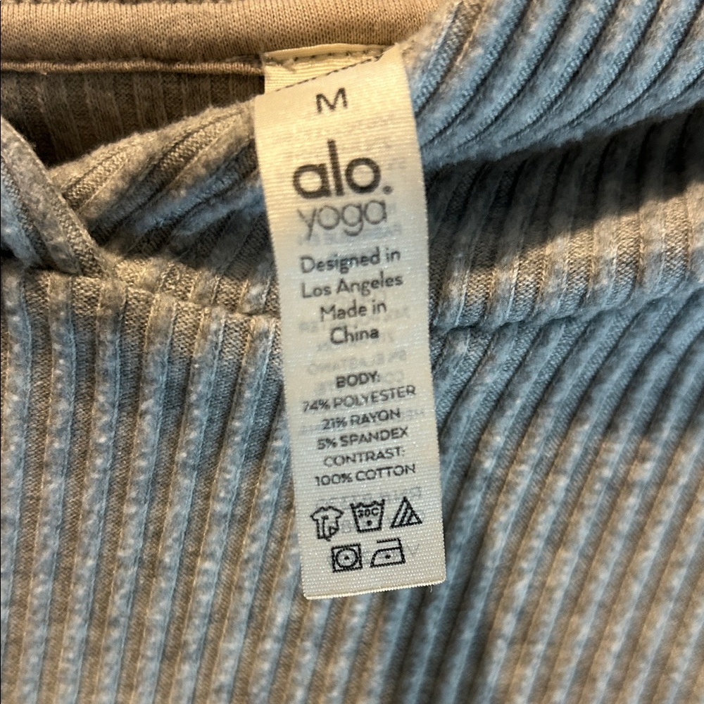 ALO Yoga Ribbed Cropped Hoodie in Light Gray - Picture 2 of 4